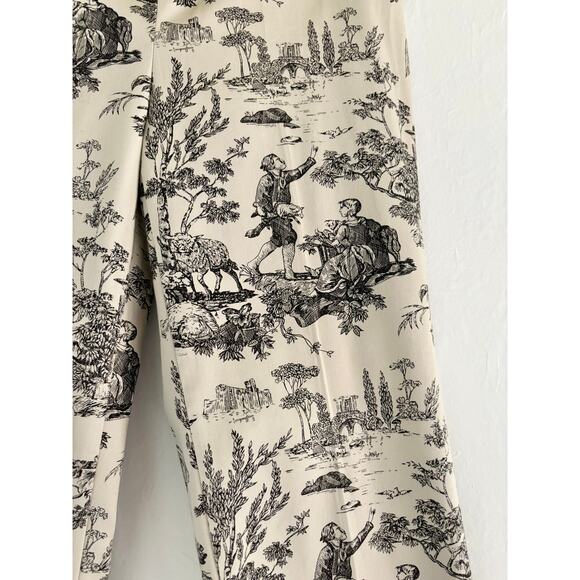 Vintage Cream & Black Toile Print Straight Leg Pants- Size M/L, Made in USA - Picture 5 of 5